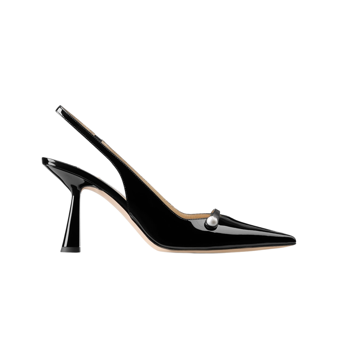(W) 지미추 아미타 85 페이턴트 나파 레더 슬링백 블랙((W) Jimmy Choo Amita 85 Patent Nappa Leather Slingback Black)