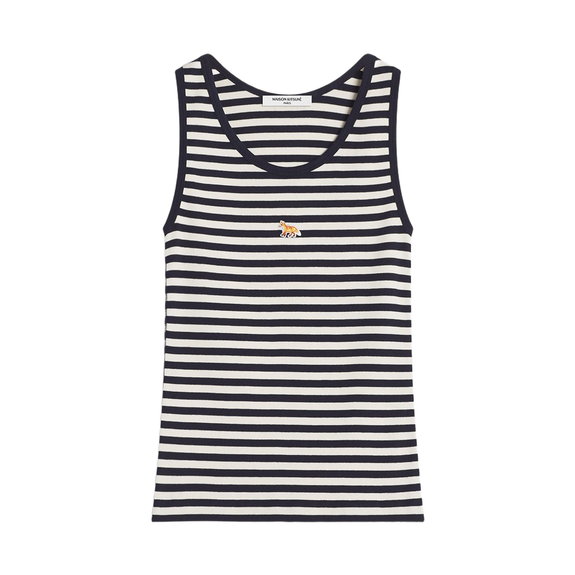 (W) 메종 키츠네 베이비 폭스 스트라이프 탱크탑 다크 네이비 파치먼트 화이트((W) Maison Kitsune Baby Fox Striped Tank Top Dark Navy Parchment White) - 1