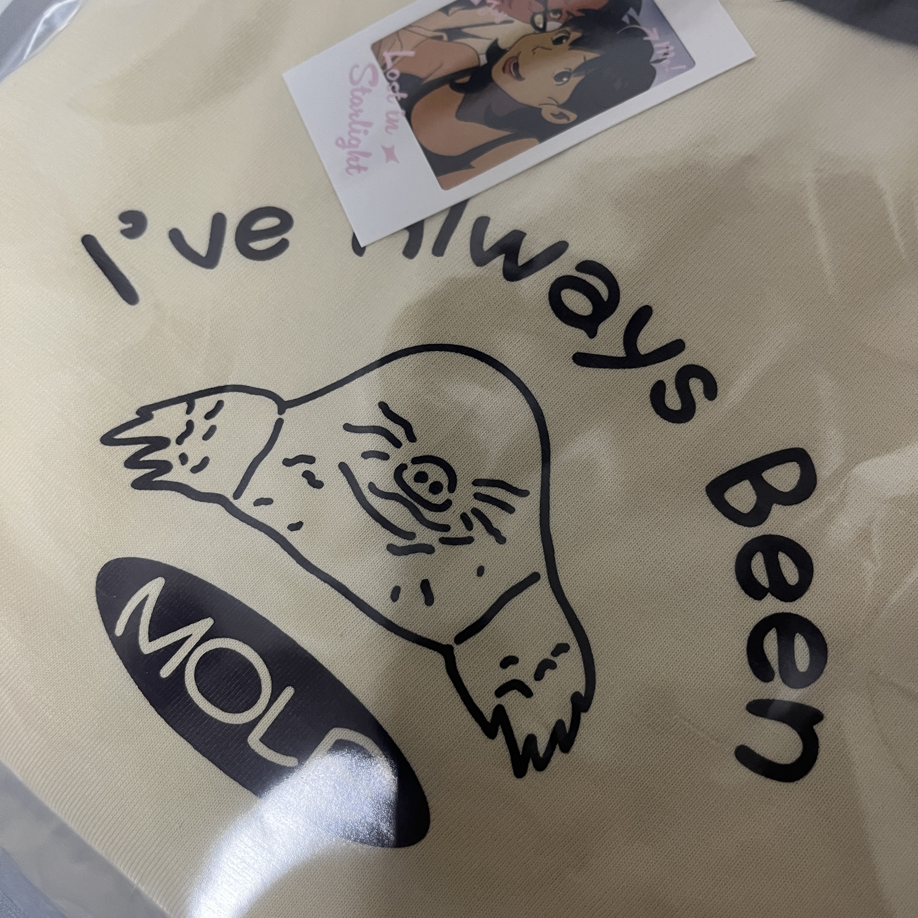 IAB Studio x Lost in Starlight Mole Ringer T-Shirt Ivory Brown 착용 스타일