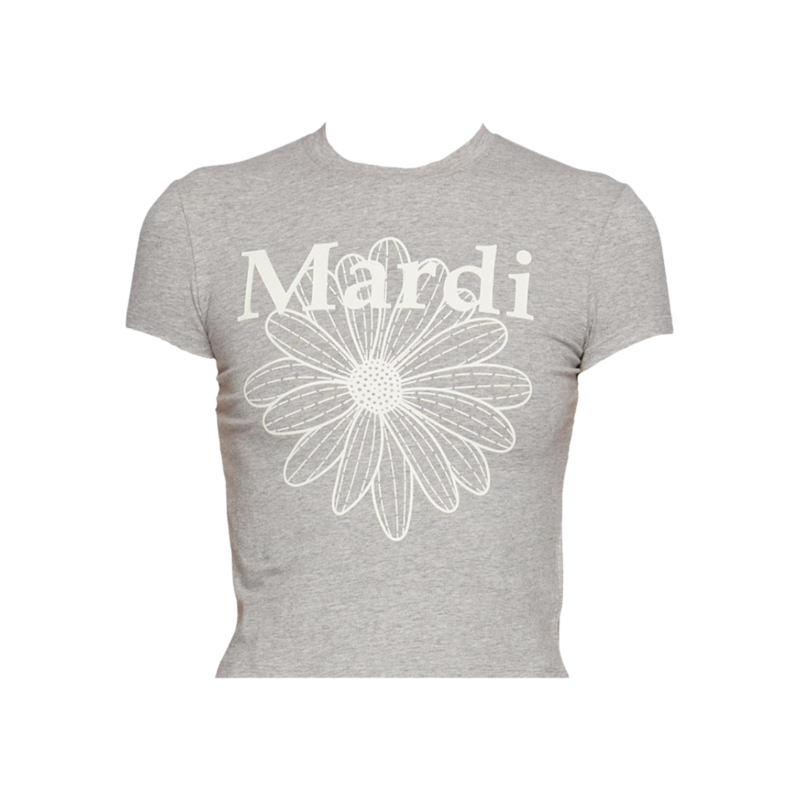 (W) 마르디 메크르디 플라워마르디 크롭 티셔츠 그레이 아이보리((W) Mardi Mercredi Flowermardi Cropped T-Shirt Grey Ivory)