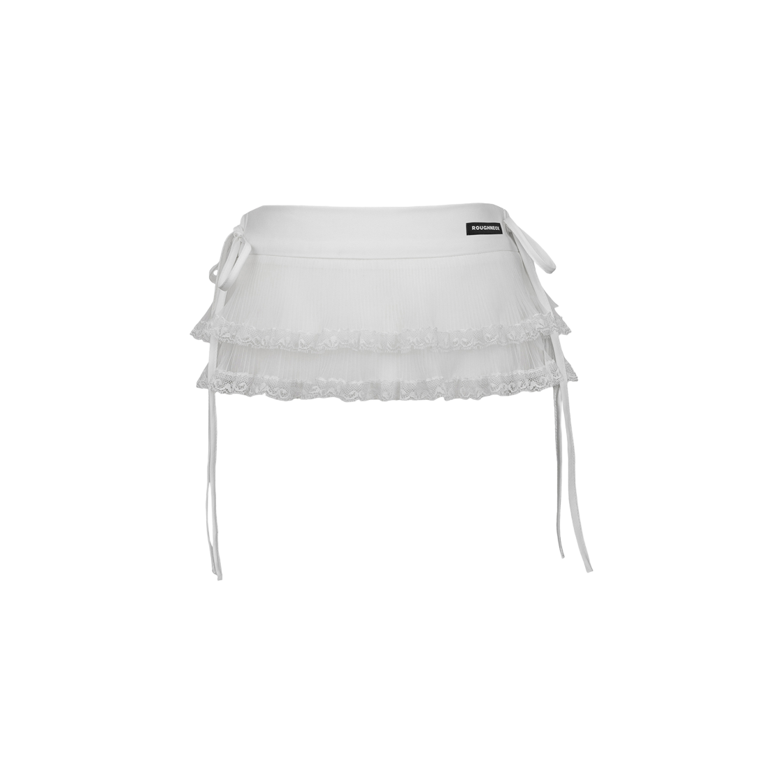 러프넥 레이스 레이어드 스커트 화이트