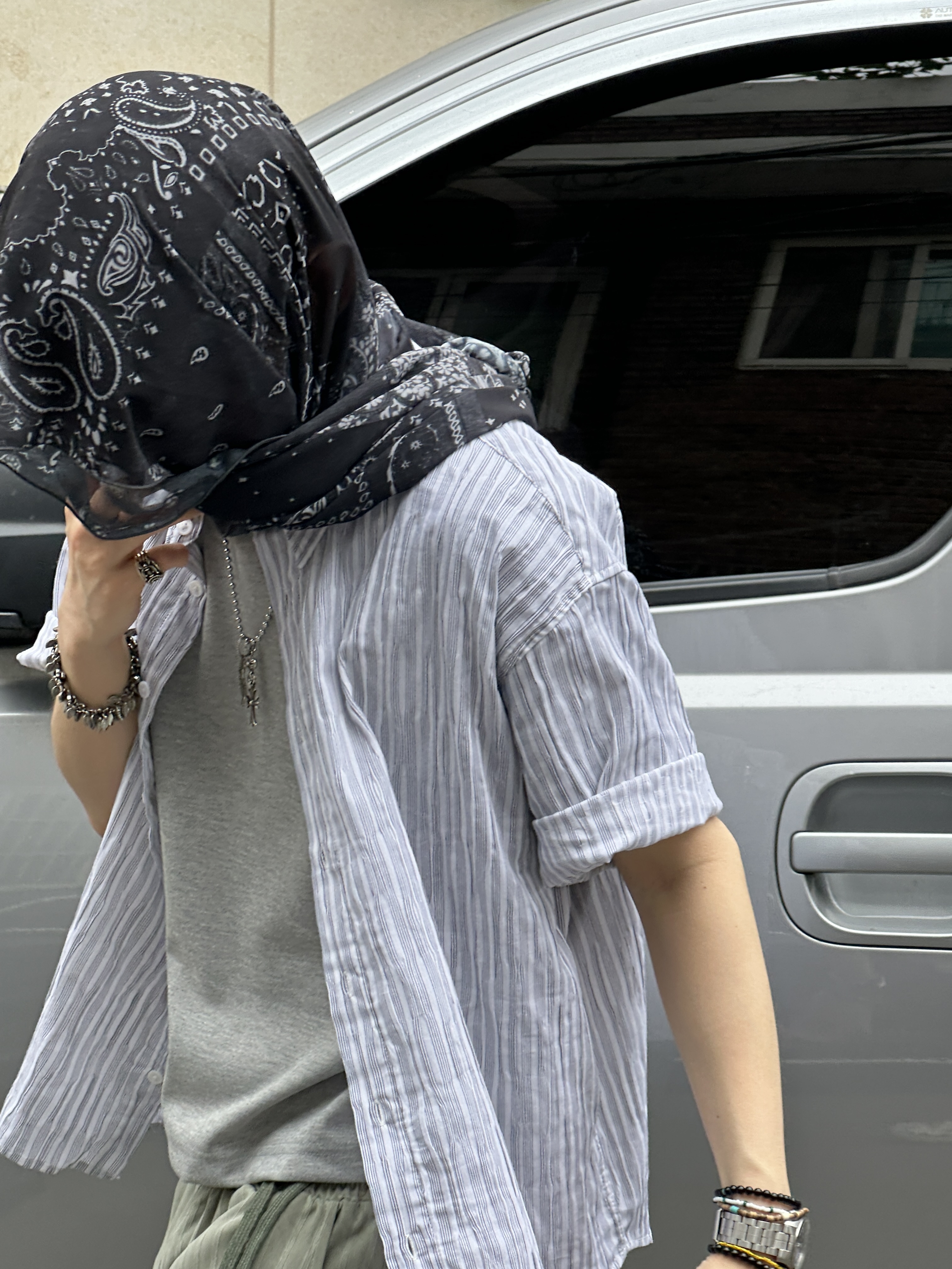 Hono Report Easy Big Rope Pants Pistachio, Hono Report Leaf Bracelet 착용 스타일 - 4