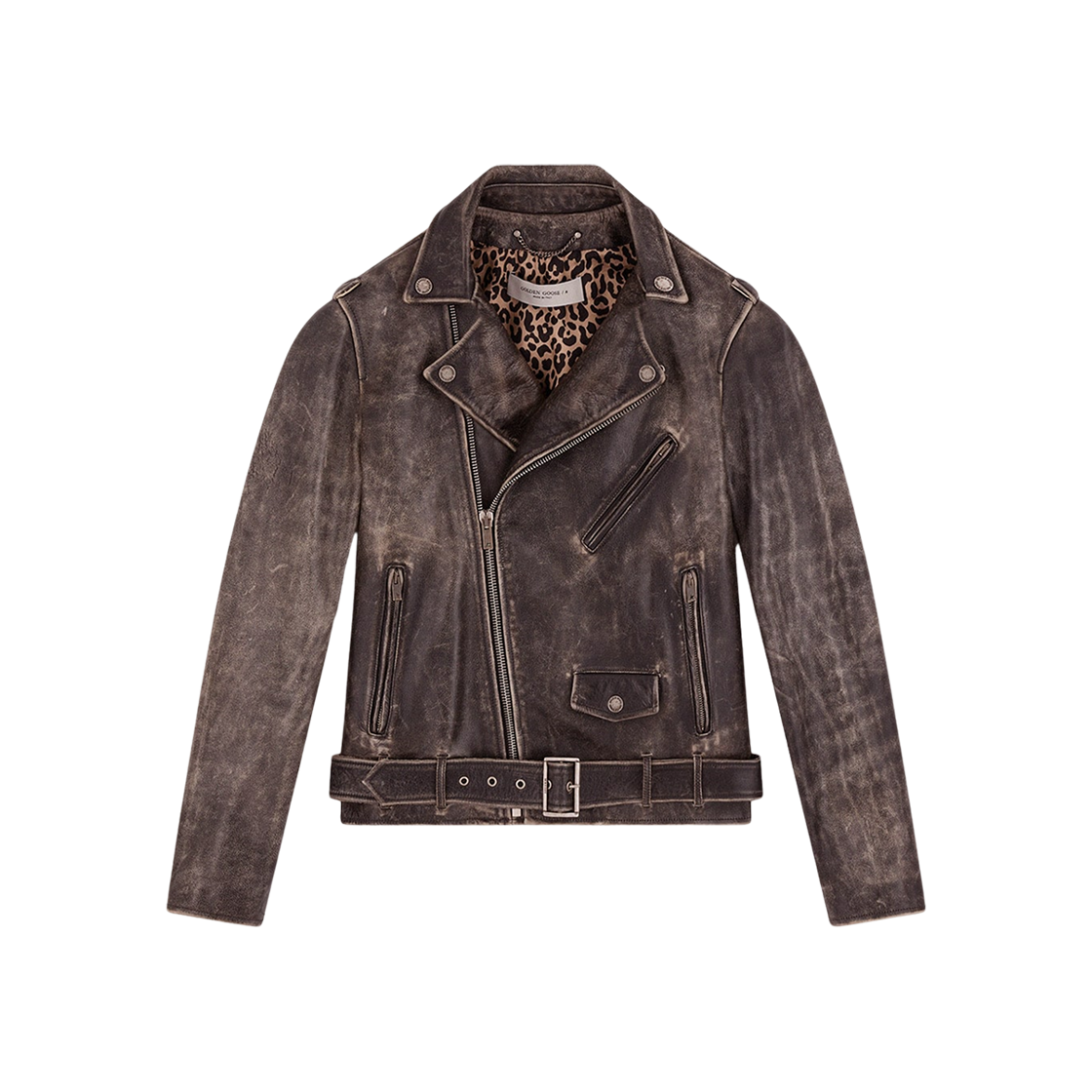 GMP00297-P000647-90100 Golden Goose Distressed Leather Biker Jacket Black