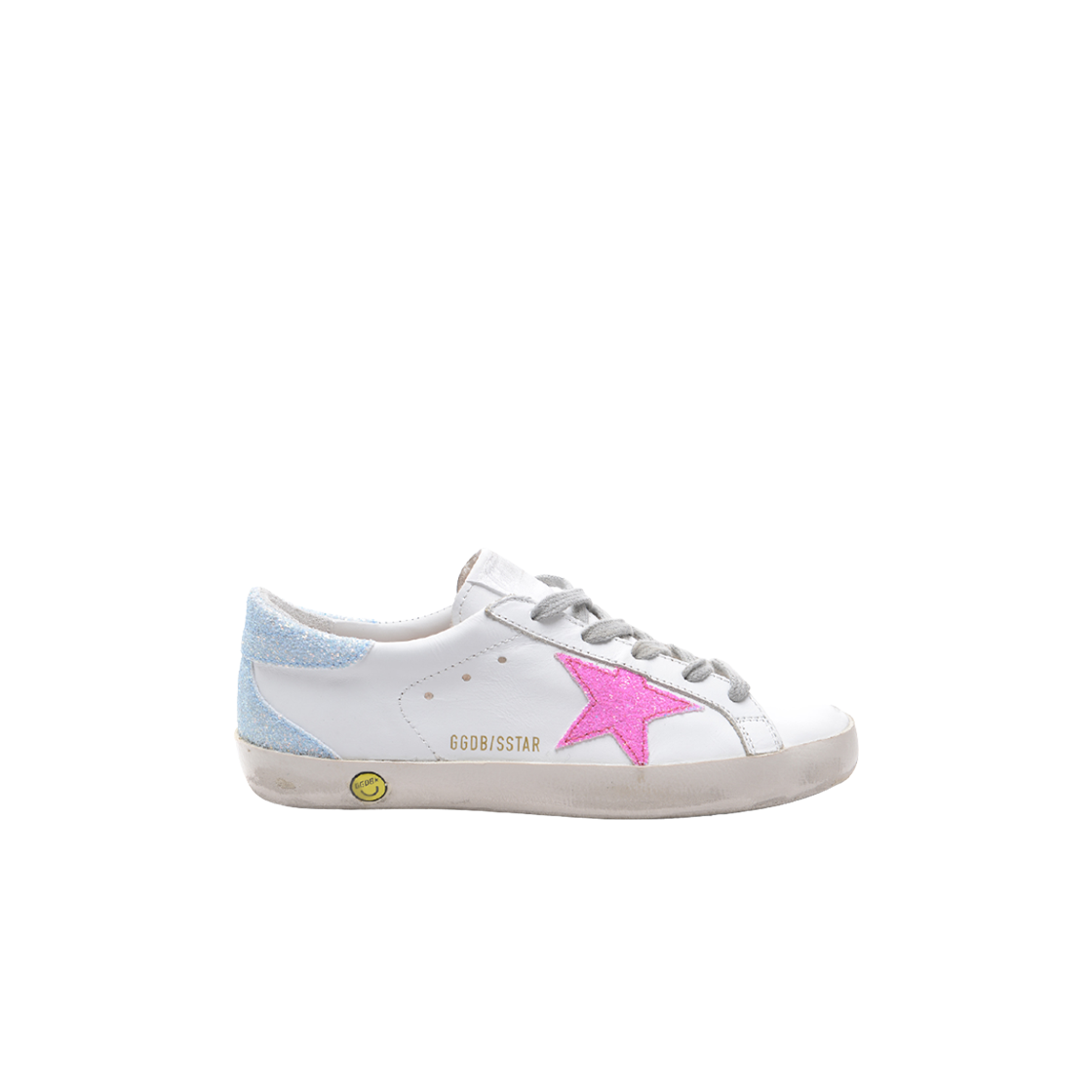G36KS301-B46 (Kids) Golden Goose White Leather Superstar Glitter Tab Sneakers White