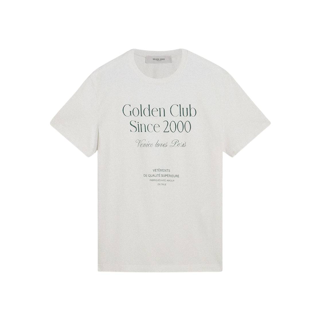 GMP01220-P002254-11616 Golden Goose Journey Collection Green Print Cotton T-Shirt White