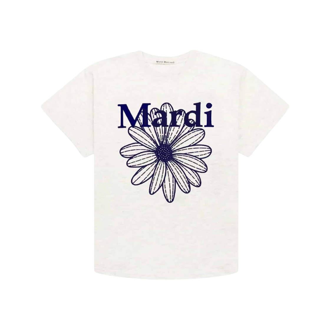 (W) 마르디 메크르디 플라워마르디 크롭 티셔츠 크림 네이비((W) Mardi Mercredi Flowermardi Cropped T-Shirt Cream Navy)