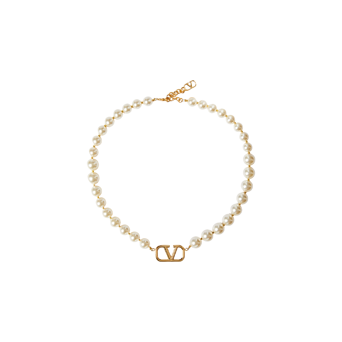 (W) 발렌티노 스와로브스키 펄 브이로고 시그니쳐 메탈 네클리스 골드((W) Valentino Vlogo Signature Metal Necklace with Swarovski Pearls Gold)