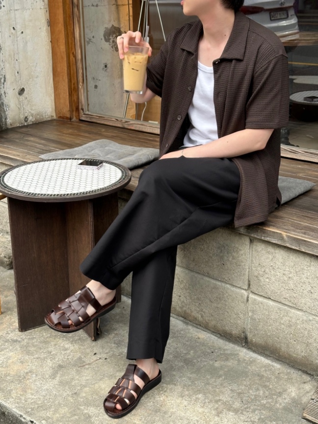 Jerusalem Sandals No.1063 Michael Slide Brown 착용 스타일 - 6