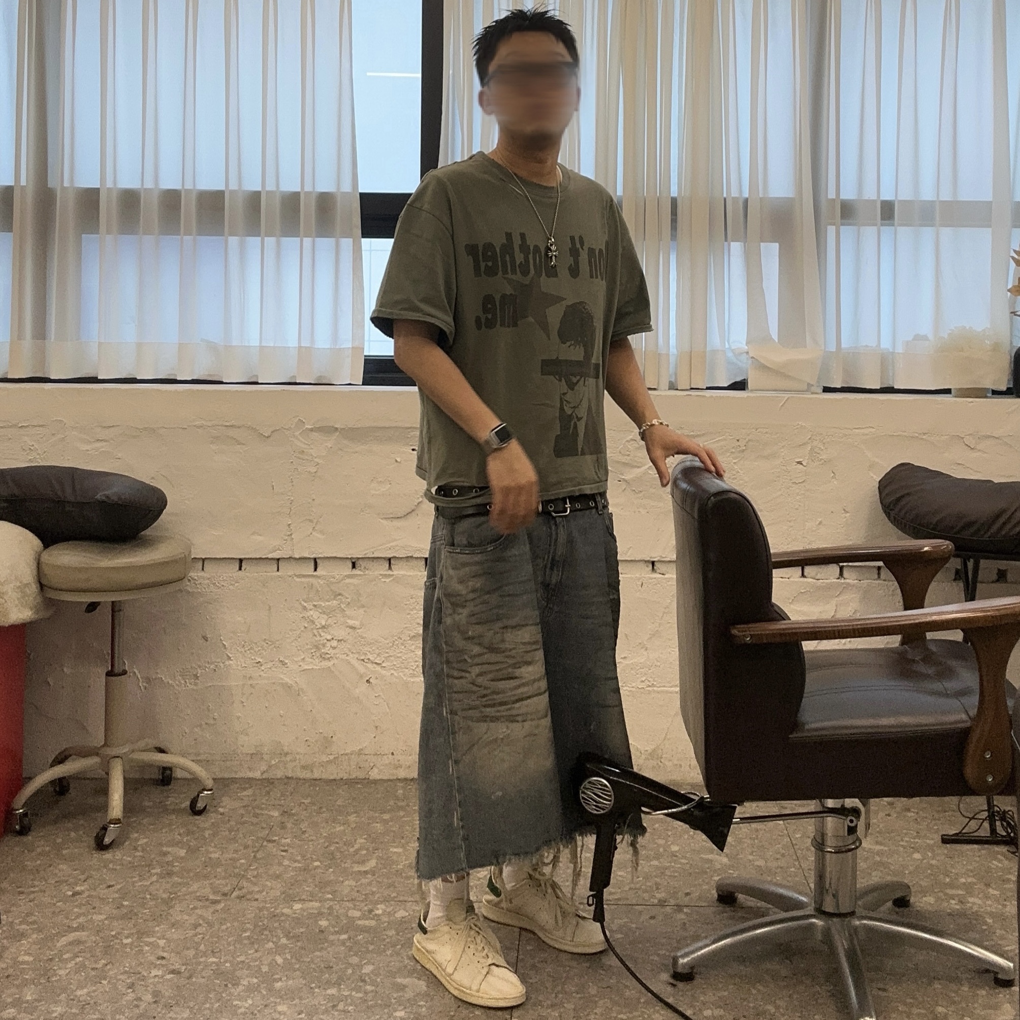 Project G/R Reworked Bermuda Shorts Blue 착용 스타일 - 1