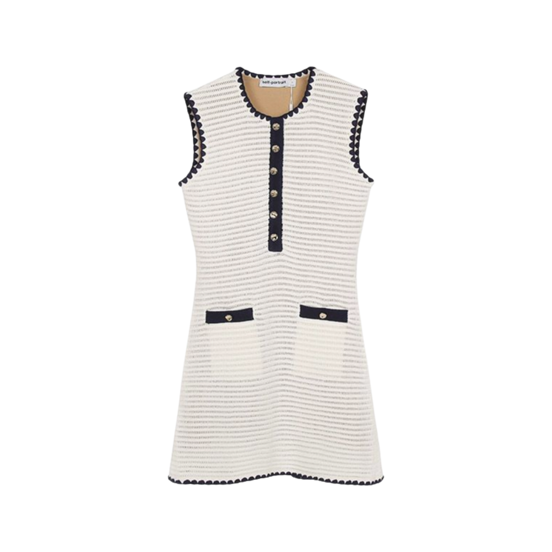 PF24-131S-C (W) Self Portrait Crochet Contrast Trim Mini Dress Cream