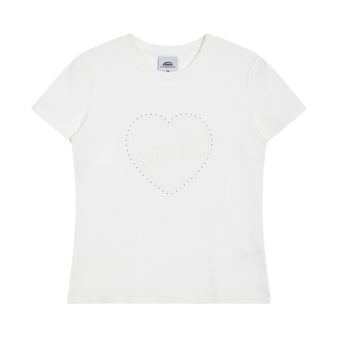 - (W) Emis Heart Rhinestone T-Shirt White