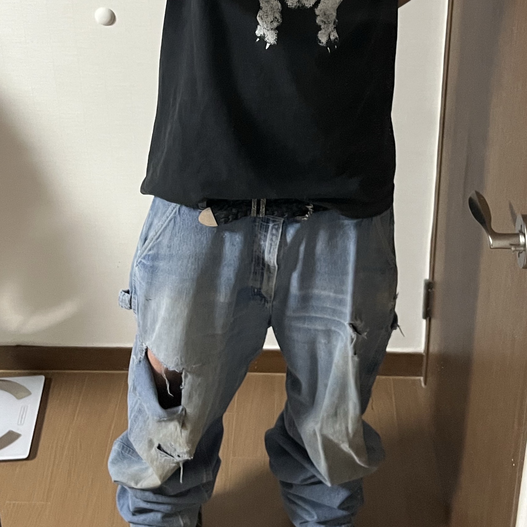 [더블적립]Farfromwhat Far Weaving Belt Black, Balenciaga Combat Strike 20mm Boots Black 착용 스타일 - 2