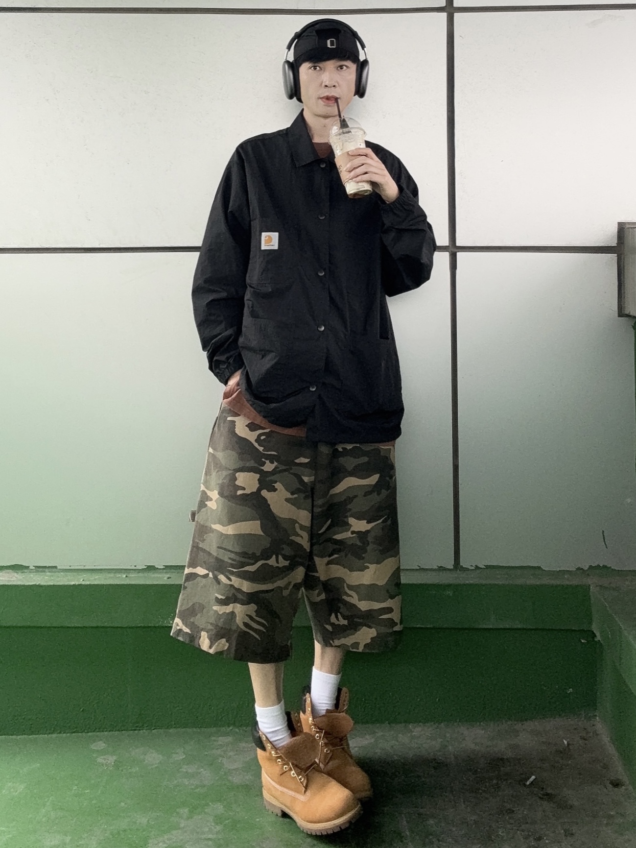 Timberland Premium 6 inch Waterproof Boot Wheat Nubuck - Medium, SLOW RECORD HOUSE Carpenter Bermuda Wide Camo Pants Vintage Green 착용 스타일 - 2