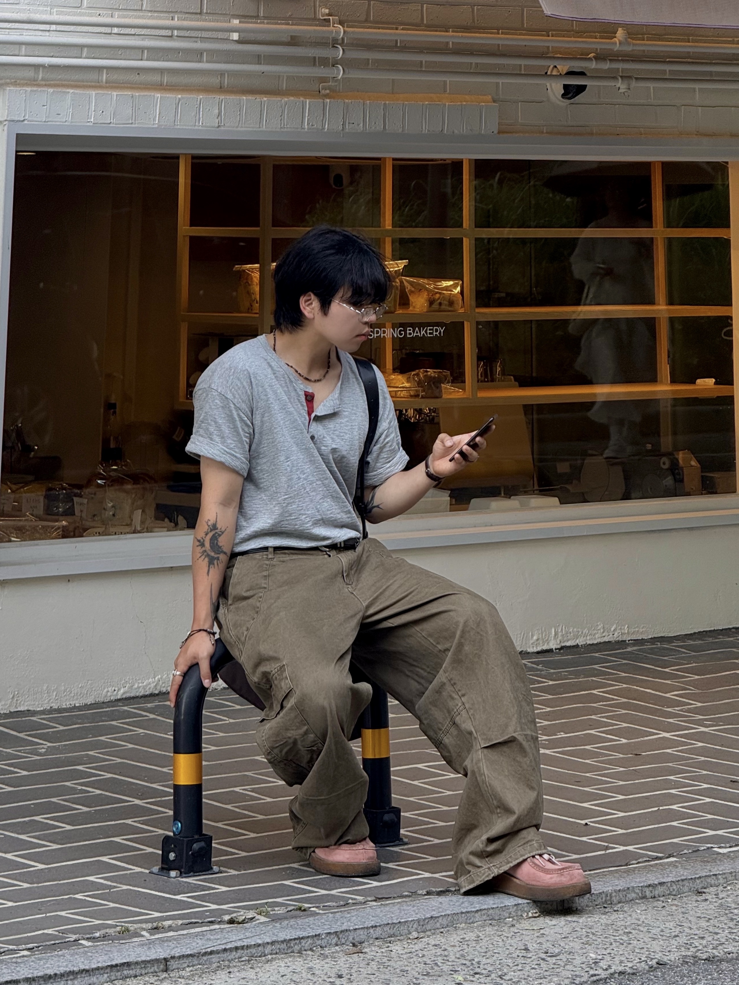 noun Washed Cargo Pants Khaki, LOSTGARDEN Dive Pink 착용 스타일 - 3