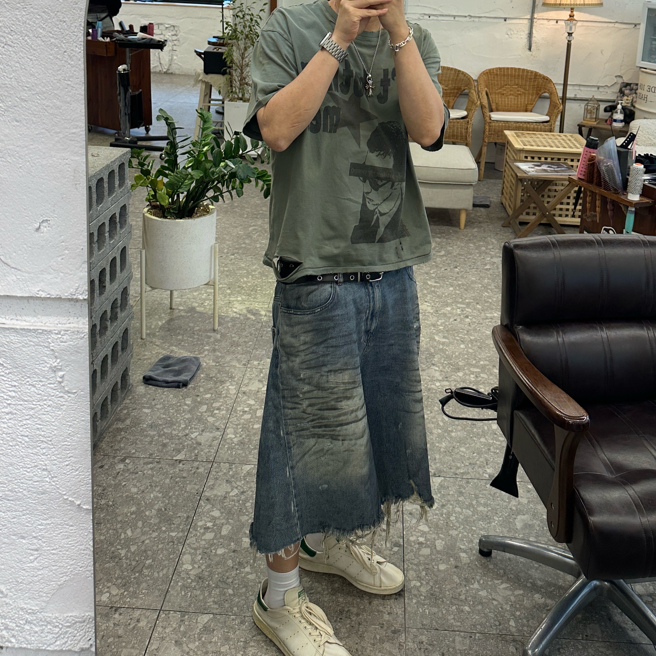 Project G/R Reworked Bermuda Shorts Blue 착용 스타일 - 3