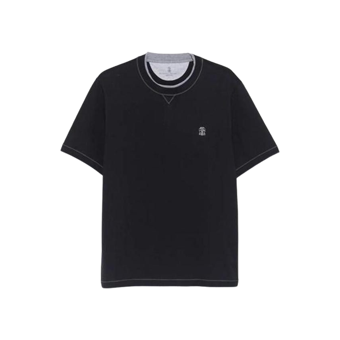 브루넬로 쿠치넬리 로고 포우 레이어링 코튼 저지 크루넥 티셔츠 네이비(Brunello Cucinelli Cotton Jersey Crewneck T-Shirt with Logo and Faux Layering Navy) - 1