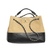 Chanel Small Shopping Bag Suede Calfskin Lambskin & Gold Beige Black