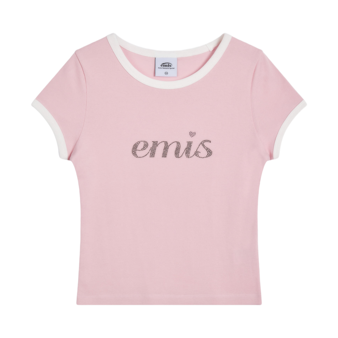 - (W) Emis Lettering Rhinestone T-Shirt Pink
