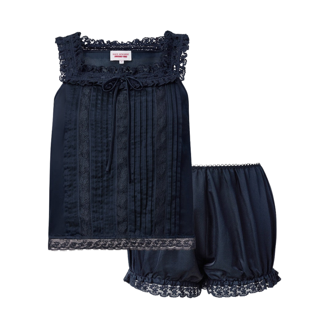 (W) 하우스 노웨어 x 슈슈통 파자마 투피스 슬리브리스 네이비 블루((W) Haus Nowhere x Shushu/Tong Pajama Two Piece Sleeveless Navy Blue)