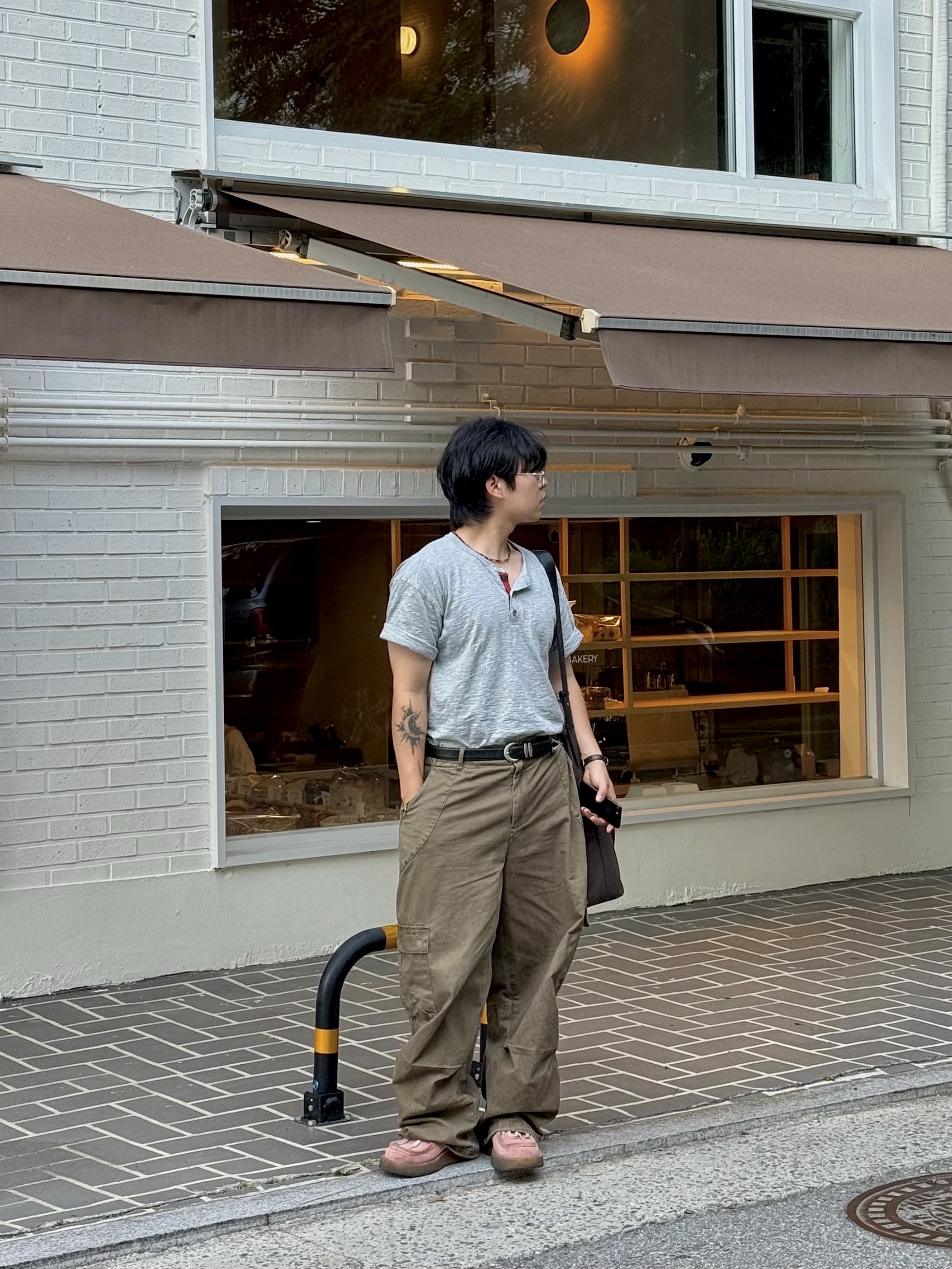 noun Washed Cargo Pants Khaki, LOSTGARDEN Dive Pink 착용 스타일 - 2
