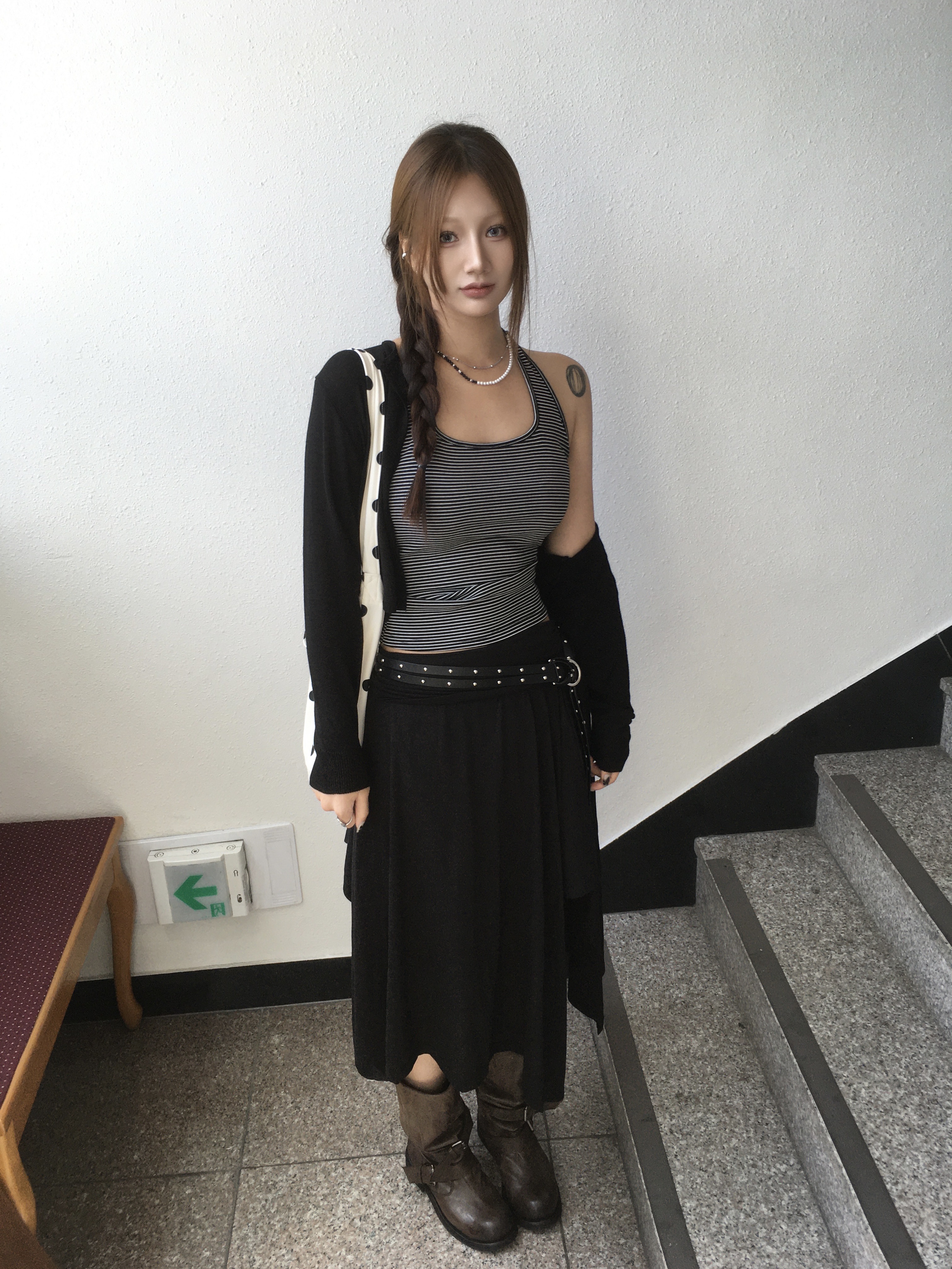 [6% 적립] NegativeThree  Slouchy Long Boots Washed Brown 착용 스타일