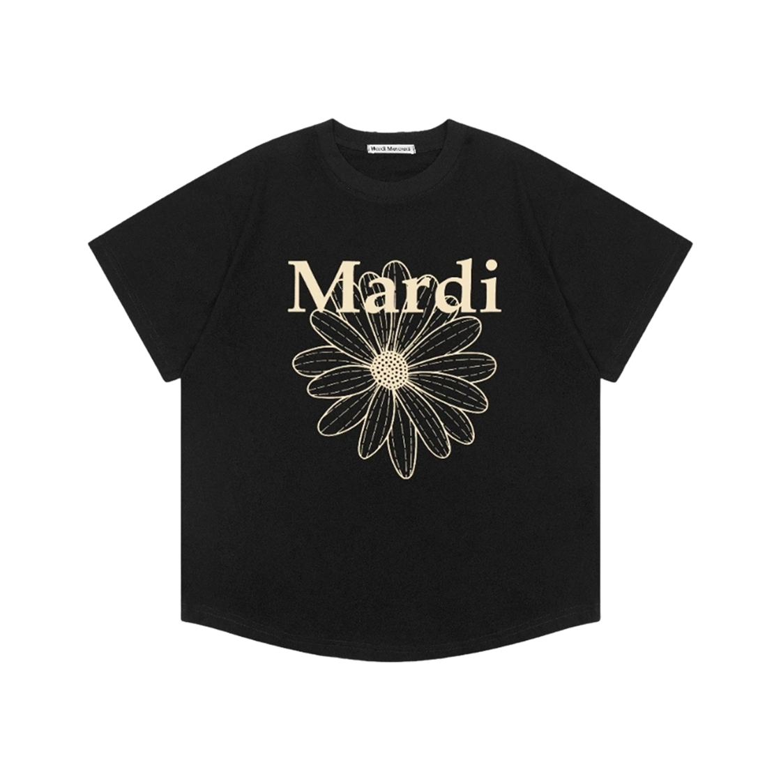 (W) 마르디 메크르디 플라워마르디 크롭 티셔츠 블랙 아이보리((W) Mardi Mercredi Flowermardi Cropped T-Shirt Black Ivory)