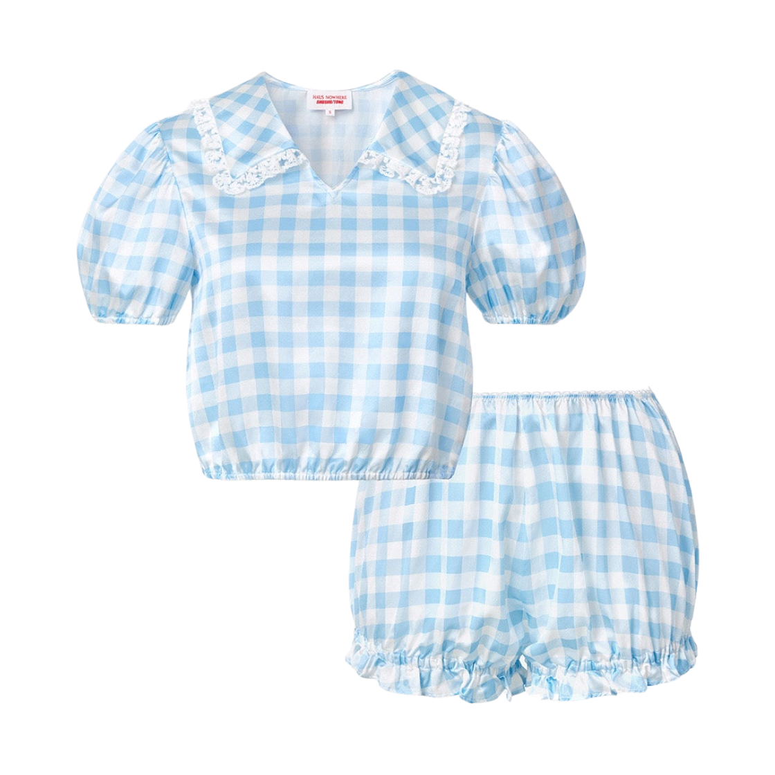 (W) 하우스 노웨어 x 슈슈통 파자마 투피스 블루 체크((W) Haus Nowhere x Shushu/Tong Pajama Two Piece Blue Check)