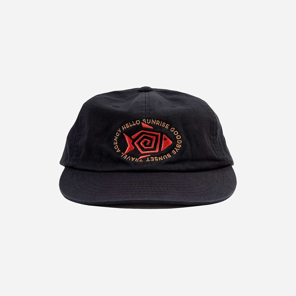 헬로선라이즈 피쉬 오벌 로고 릴랙스드 핏 6패널 캡 블랙(Hello Sunrise Fish Oval Logo Relaxed Fit 6P Cap Black)