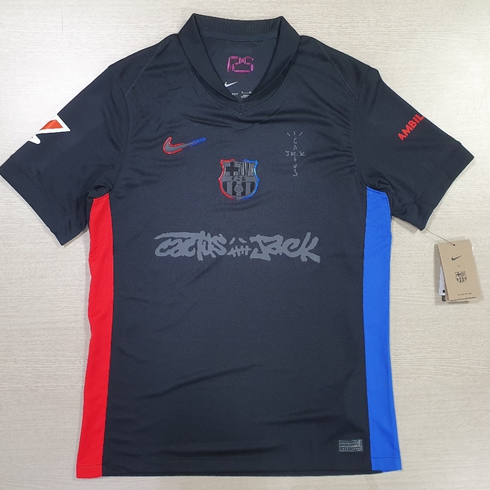Nike FC Barcelona 2024/25 Stadium Away Dri-Fit Football Replica Jersey Black Hyper Royal (Non Marking Ver.) 착용 스타일 - 1