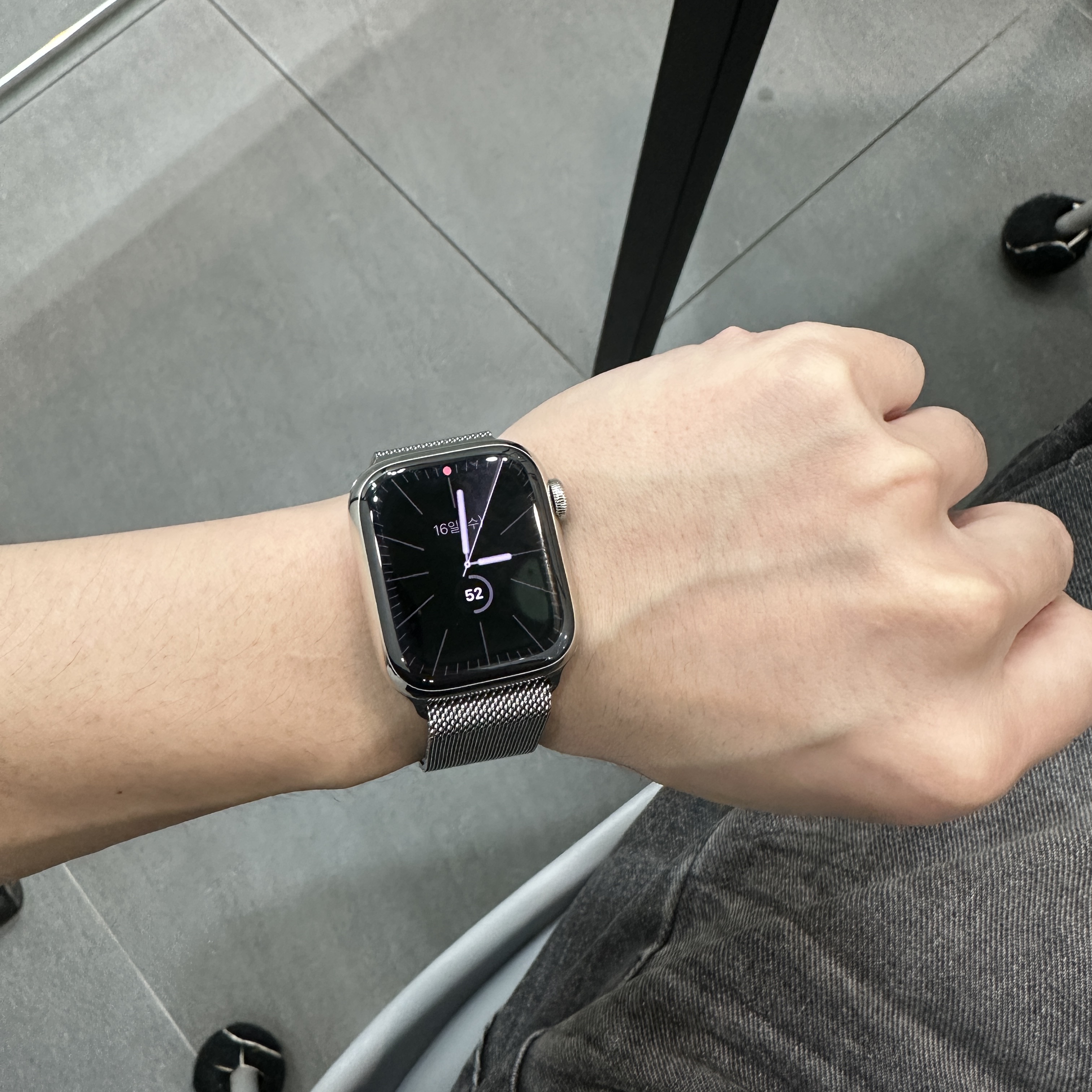 Apple Watch Series 9 45mm Cellular Silver Stainless Steel Case with Milanese Loop Silver (Korean Ver.) 착용 스타일