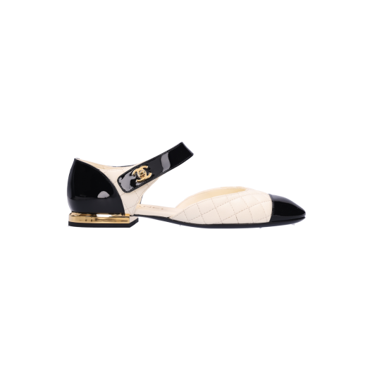ITESHW2GQJPW Chanel Ballerina Flat Lambskin Patent Ivory Black Gold Hardware 365