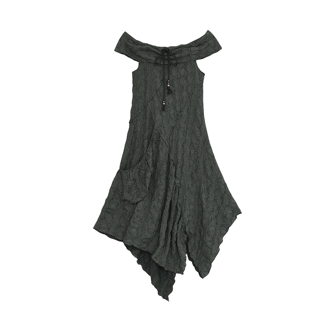 - (W) hugyourskin Drawstring Off-Shoulder Dress Charcoal