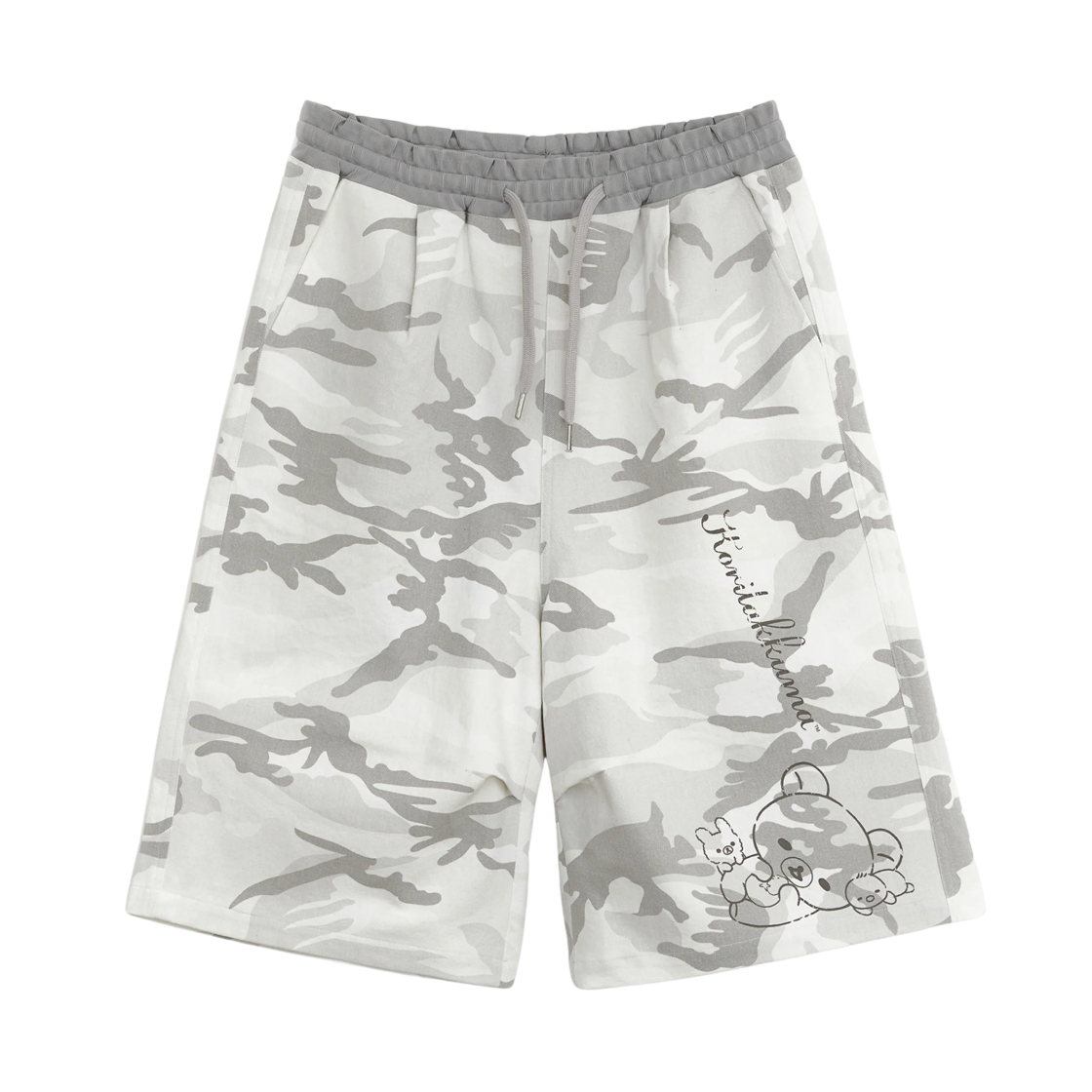 (W) 허그유어스킨 카모 코리락쿠마 버뮤다 팬츠 그레이((W) hugyourskin Camo Korilakkuma Bermuda Pants Gray)