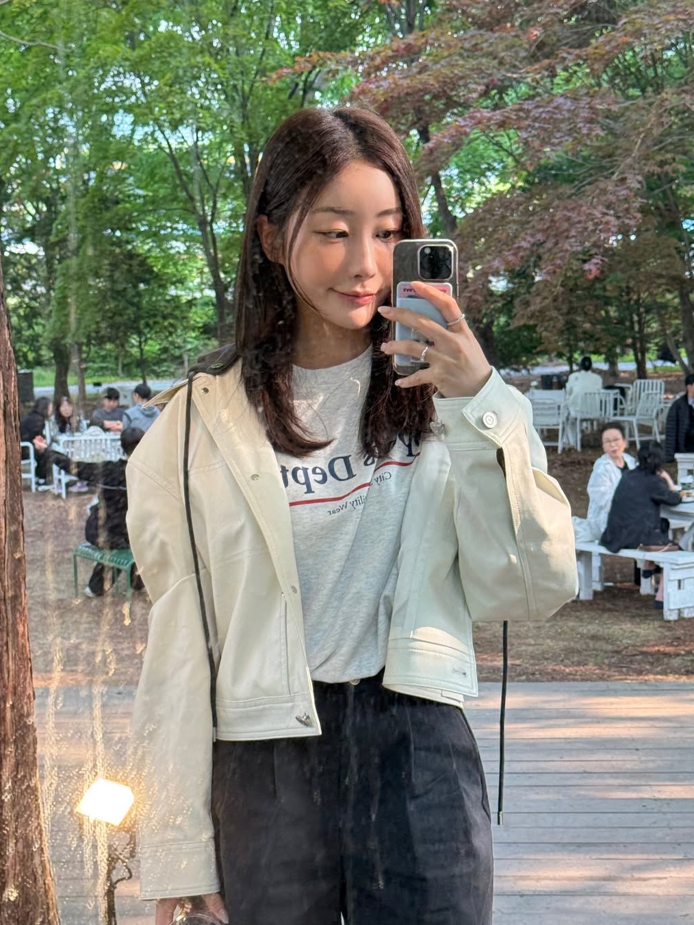 Sports Dept Line Logo T-shirt Oatmeal 착용 스타일 - 7
