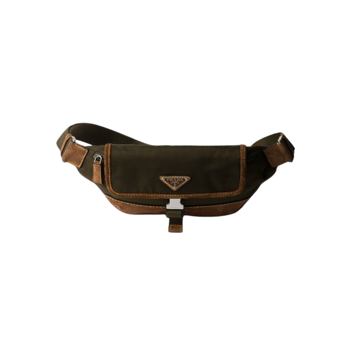 2VH176-384-F041O Prada Re-Nylon Suede Belt Bag Musk Green Cocoa