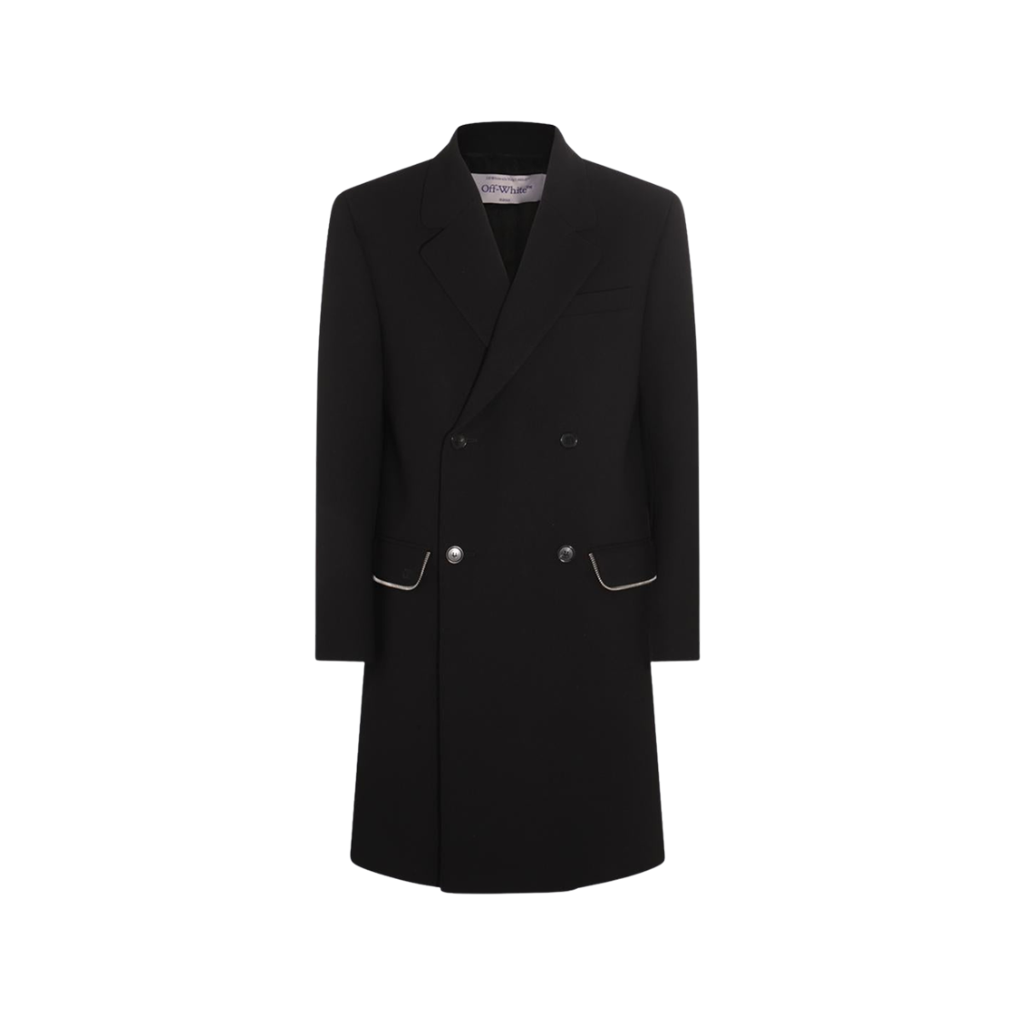 오프화이트 울 지퍼 디테일 버진 코트 블랙(Off-White Wool Zip Detail Virgin Coat Black)
