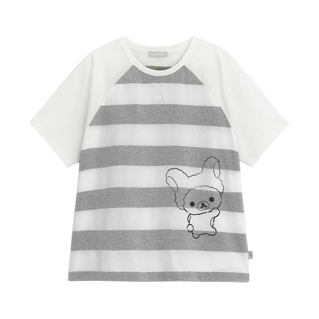 (W) 허그유어스킨 릴랙스 스트라이프 코리락쿠마 티셔츠 화이트((W) hugyourskin Relax Stripe Korilakkuma T-Shirt White)