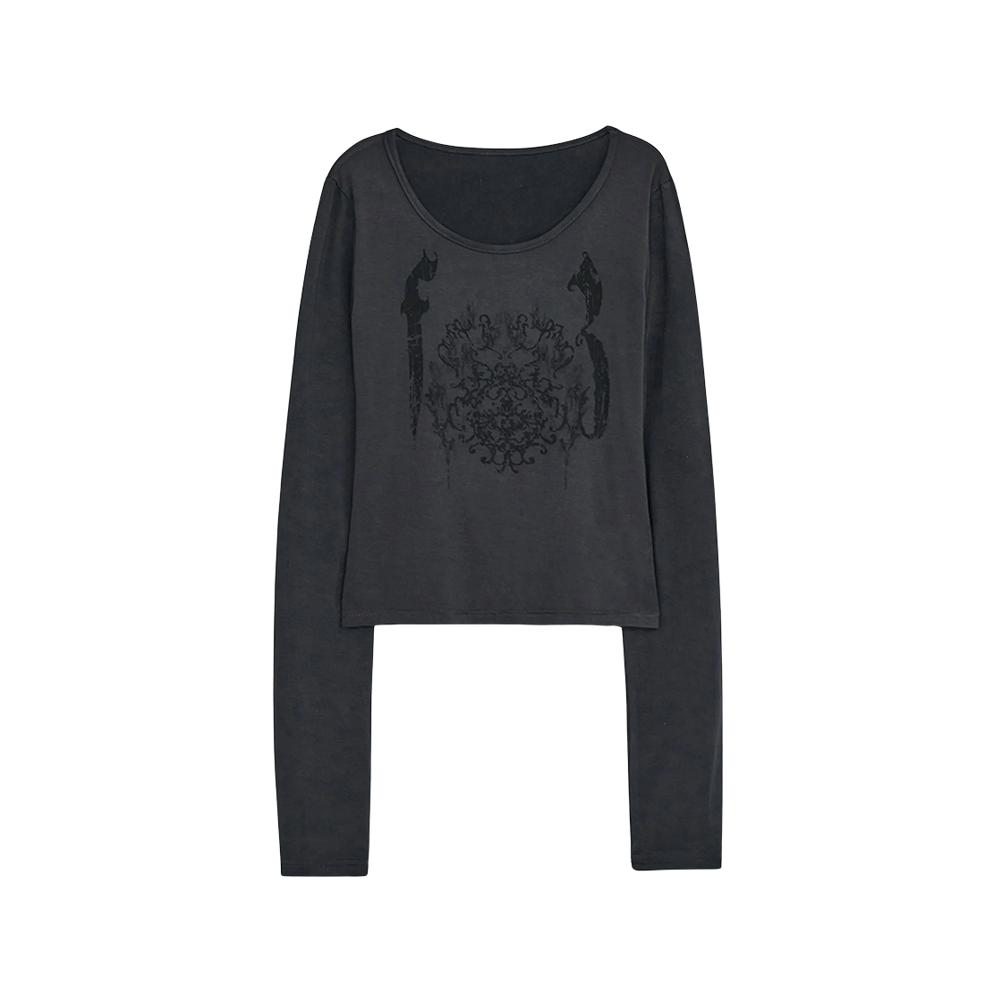 (W) 허그유어스킨 오너먼트 프린드 탑 차콜((W) hugyourskin Ornament Printed Top Charcoal)