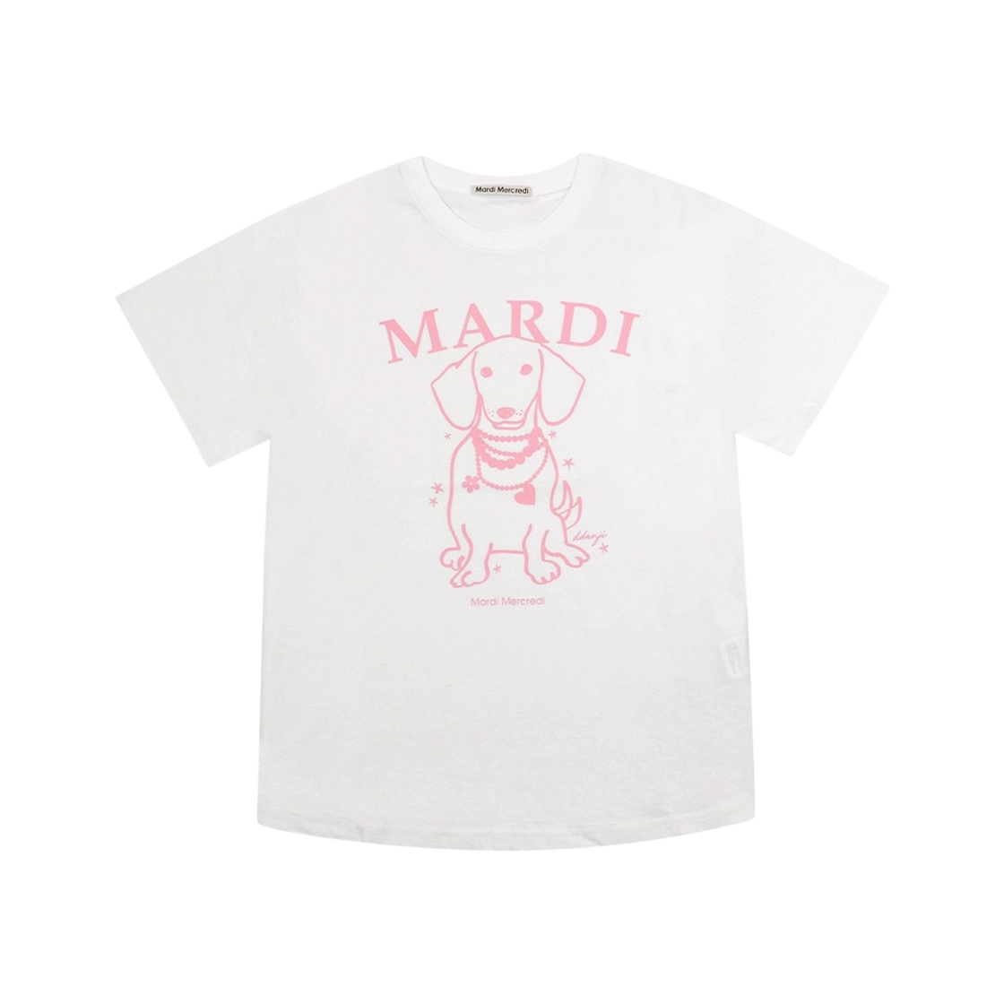 (W) 마르디 메크르디 스윙 더 테일 딴지 네클리스 티셔츠 화이트 핑크((W) Mardi Mercredi Swing The Tail Ddanji Necklace T-Shirt White Pink)