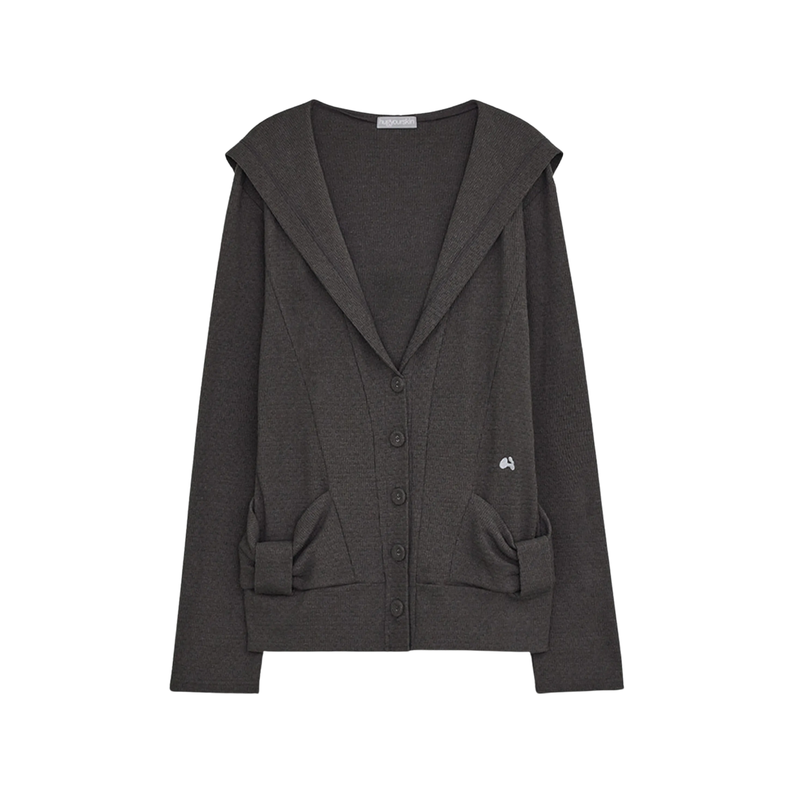 - (W) hugyourskin Hoodie Ribbon Cardigan Charcoal