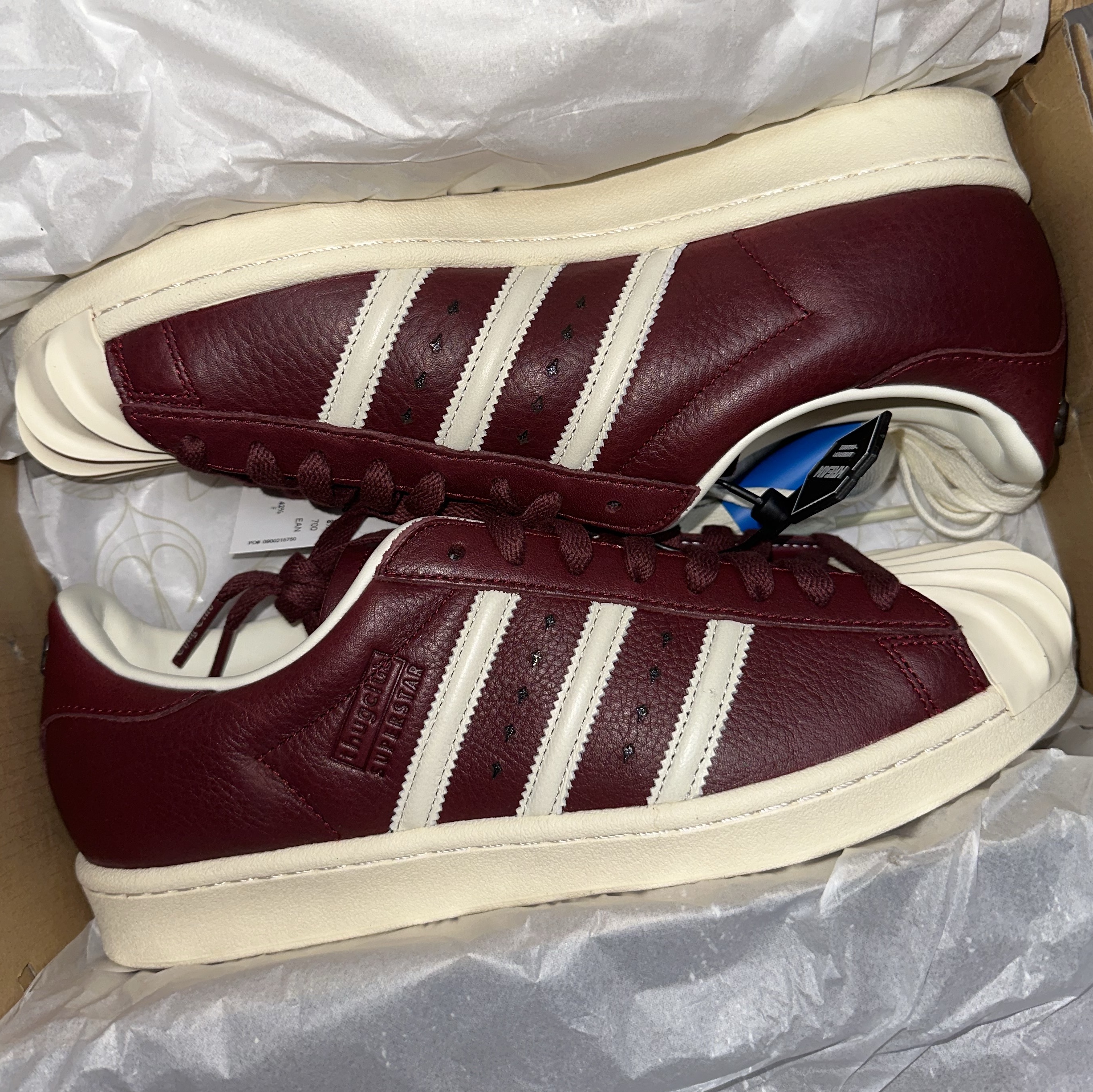 Adidas x Thug Club Superstar Vintage Collegiate Burgundy Cream White 착용 스타일