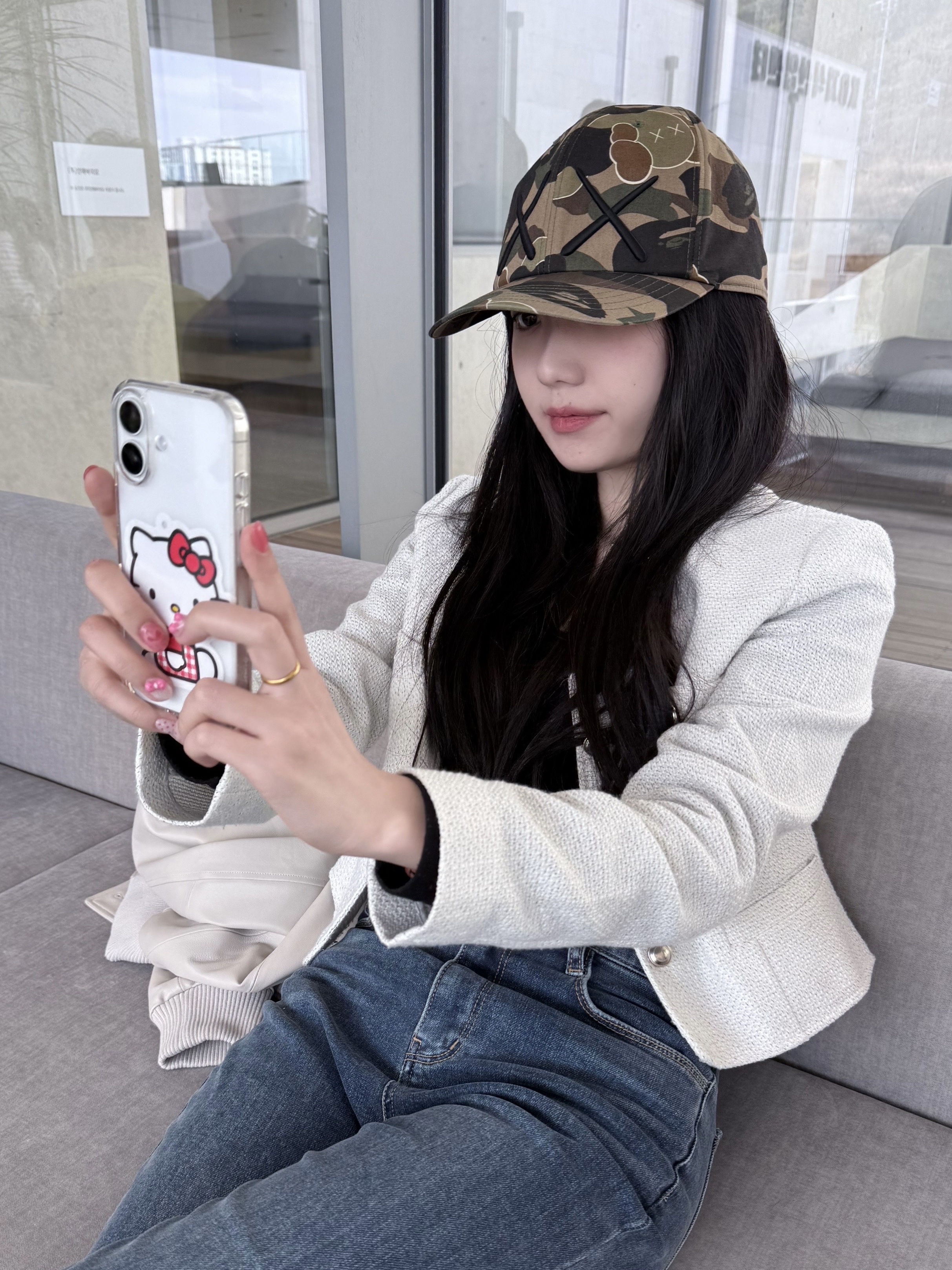 BAPE 1st Camo BAPE Sta Logo Nylon Cap Green 착용 스타일