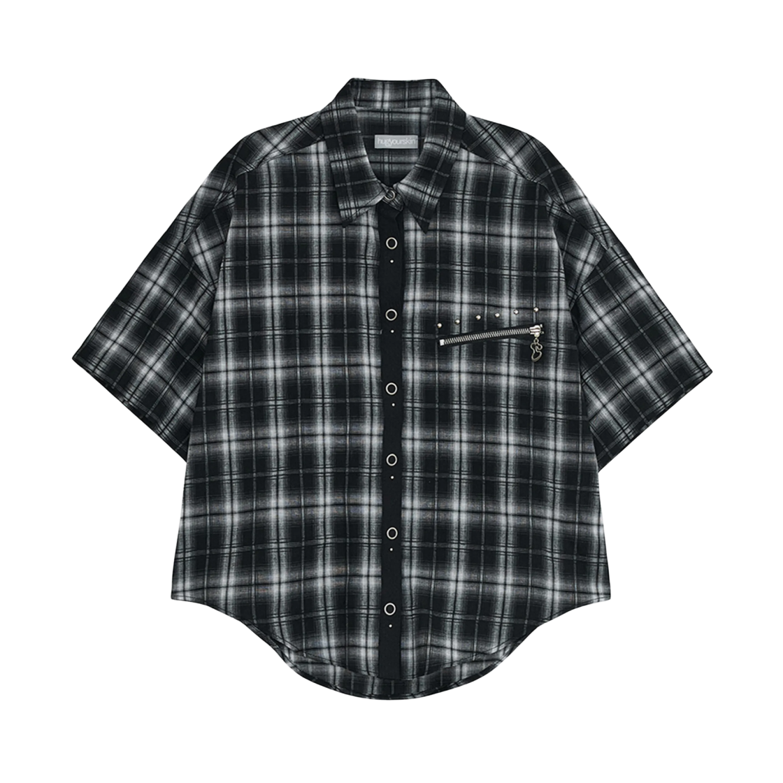 - (W) hugyourskin Stud Check Shirt Black