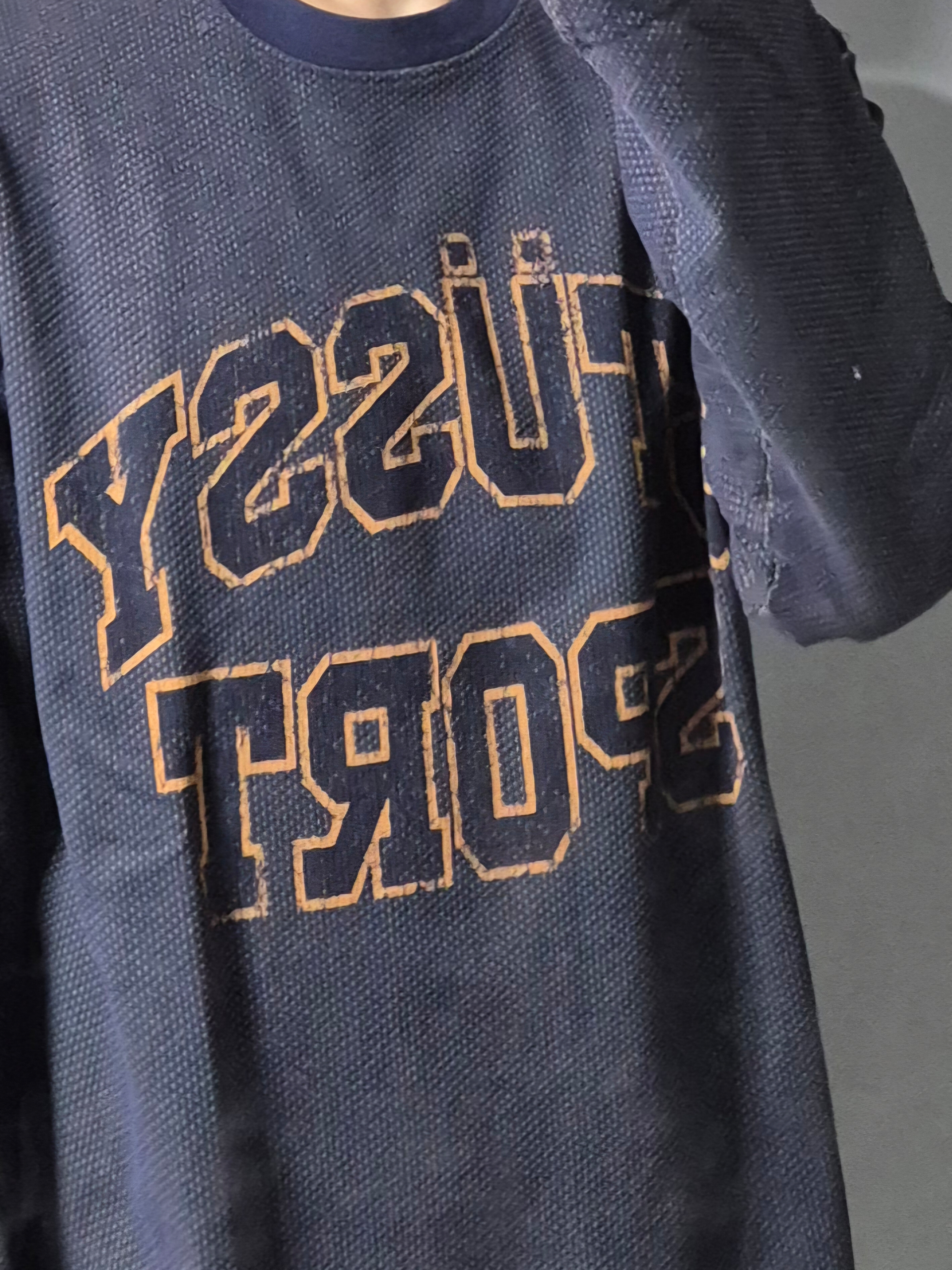 Stussy 2 Tone Cotton Mesh Crew Navy 착용 스타일 - 1
