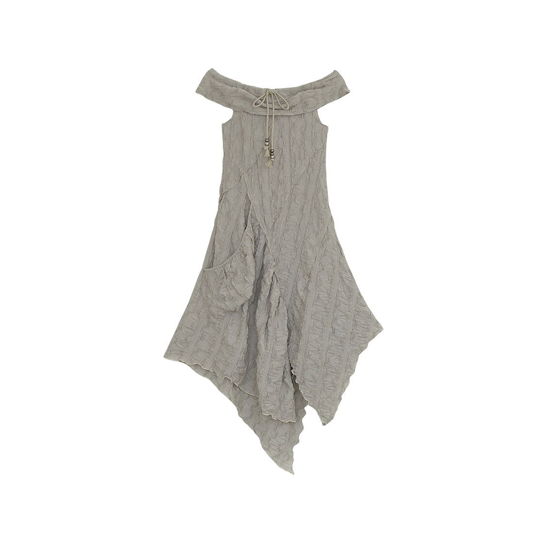 - (W) hugyourskin Drawstring Off-Shoulder Dress Beige