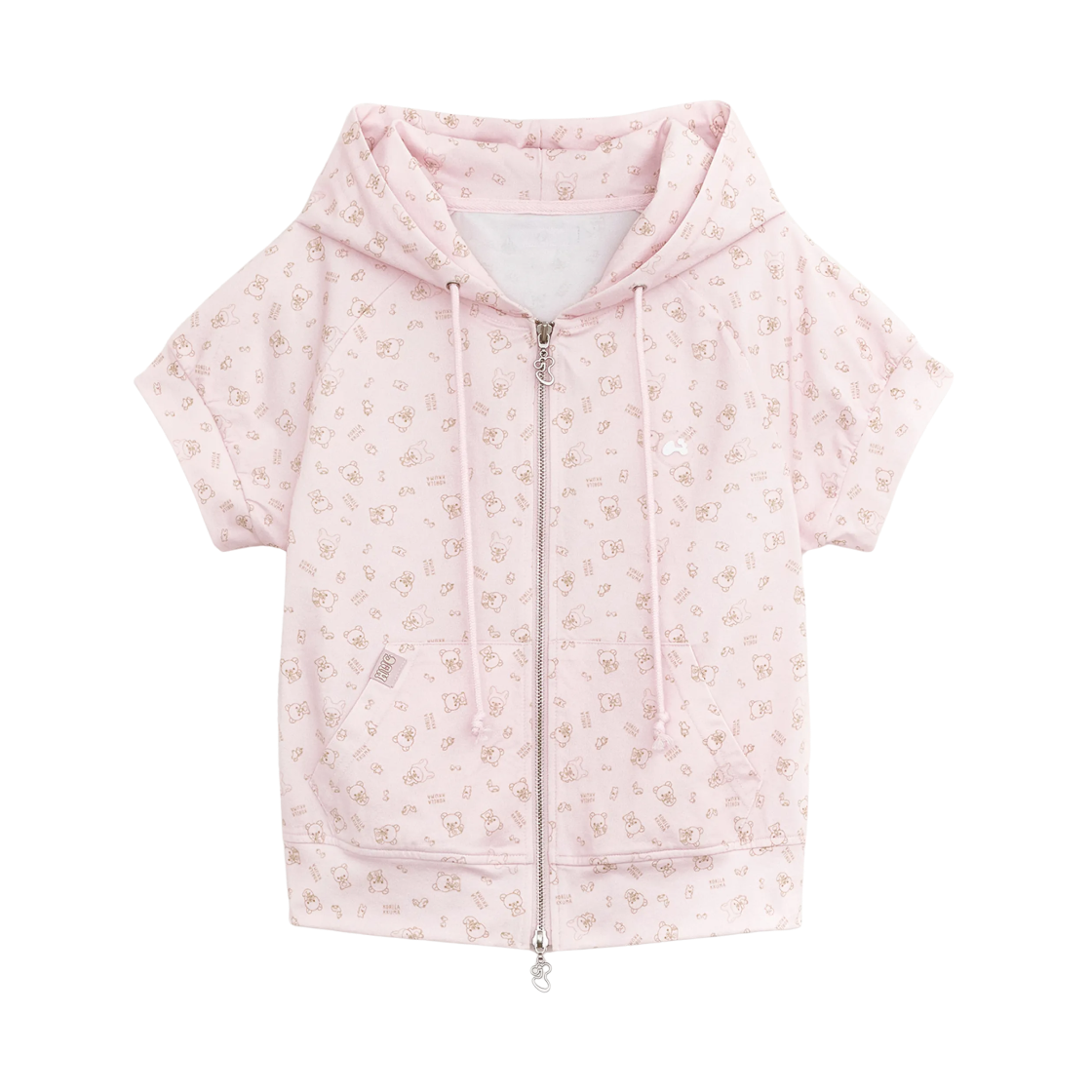 (W) 허그유어스킨 코리락쿠마 프린트 후드 집업 핑크((W) hugyourskin Korilakkuma Print Hoodie Zip Up Pink)