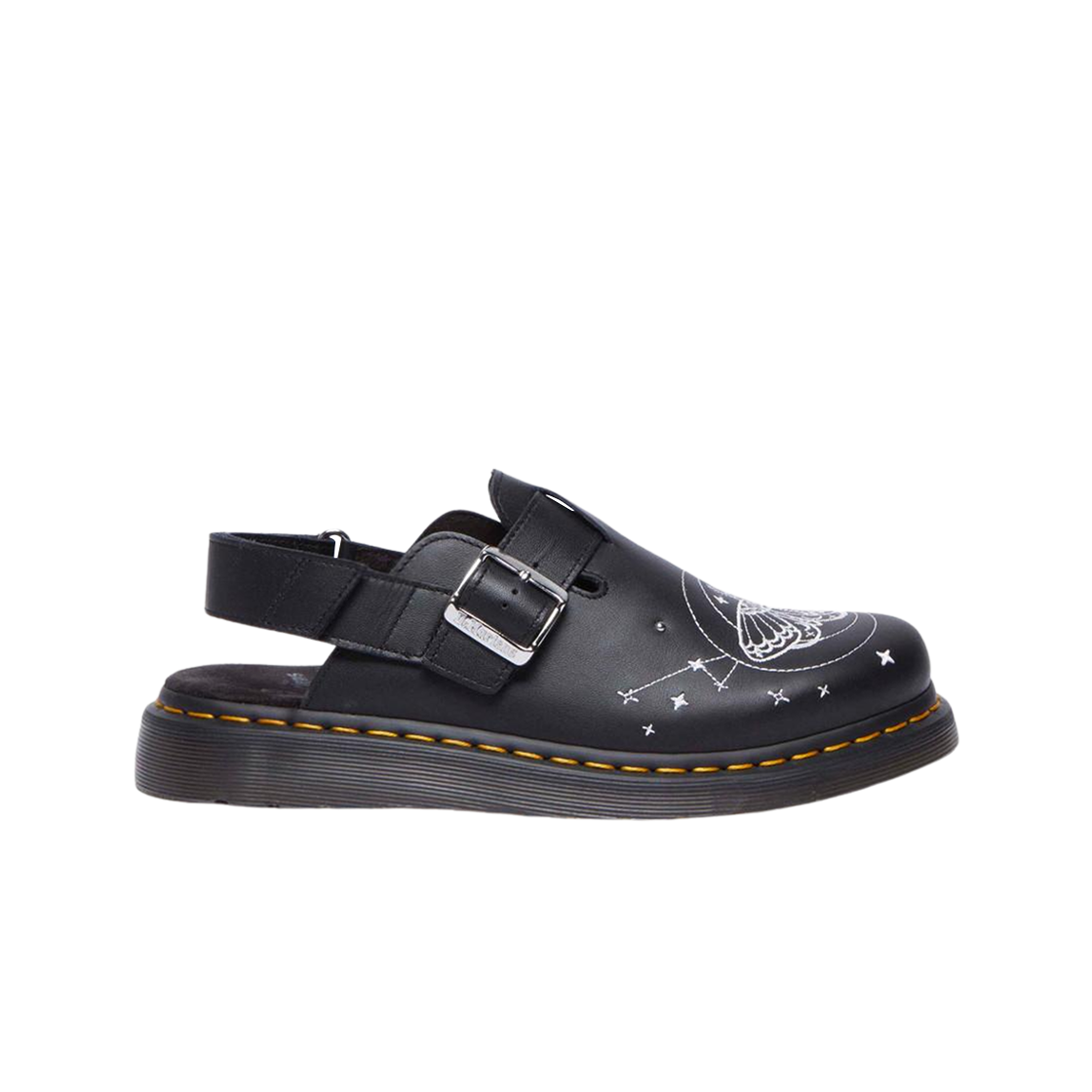 (W) 닥터마틴 조지 2 셀레스티얼 모스 자수 레더 뮬 블랙((W) Dr. Martens Jorge II Celestial Moth Embroidered Leather Mules Black) - 1
