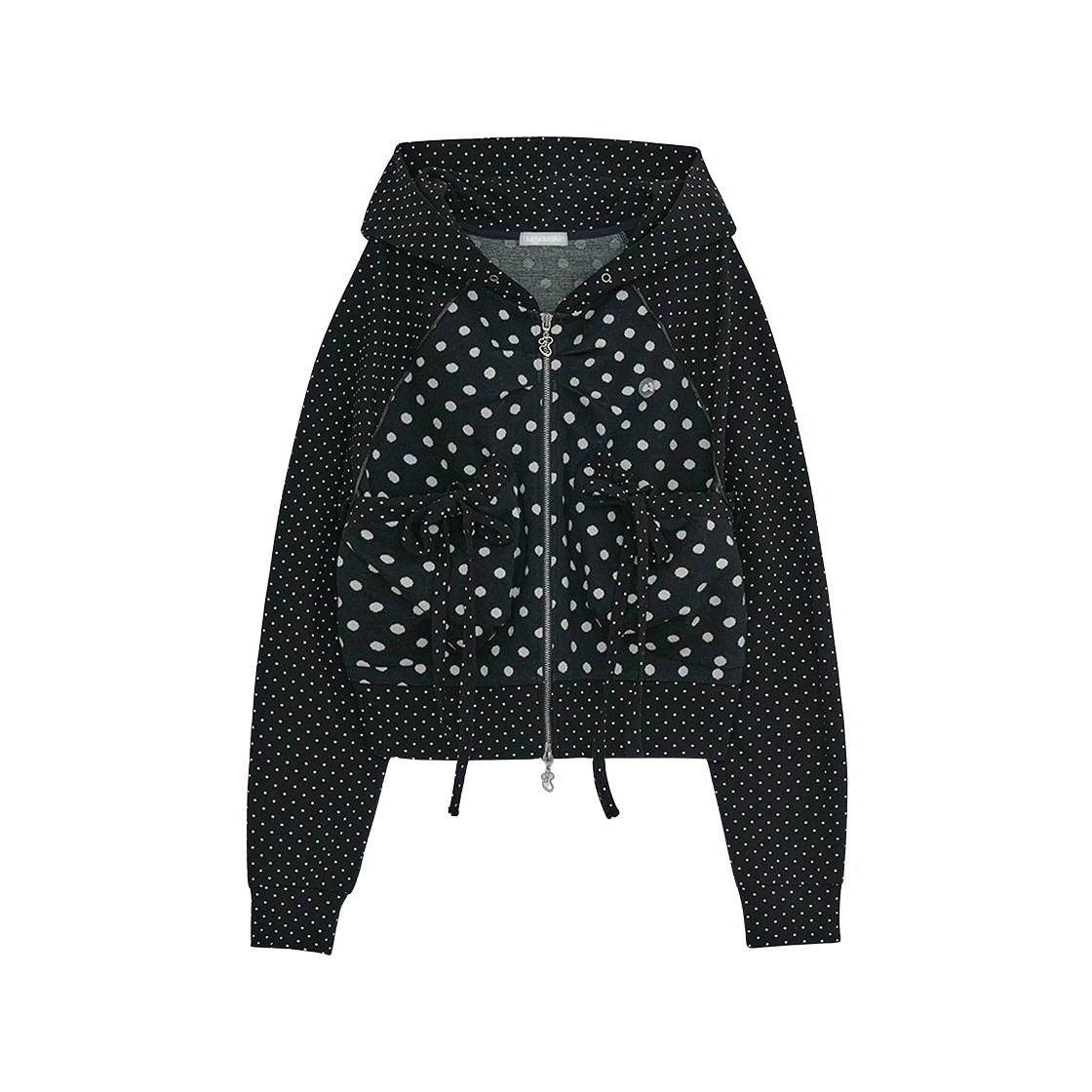 (W) 허그유어스킨 닷 빅 포켓 후드 집업 블랙((W) hugyourskin Dot Big Pocket Hoodie Zip Up Black)