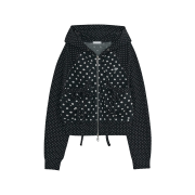 (W) hugyourskin Dot Big Pocket Hoodie Zip Up Black