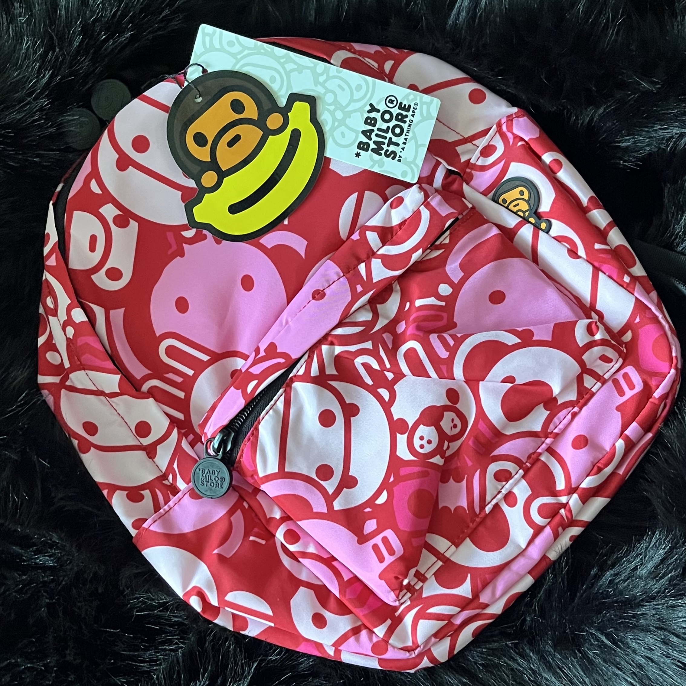 BAPE Baby Milo Soft Mini Backpack Pink, Monchhichi Bebichhichi Bighead SS Boy Key Chain Blue 착용 스타일 - 3
